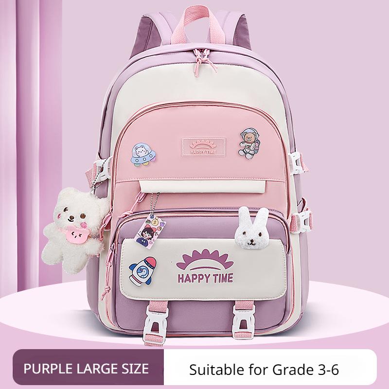 Frische Patchwork-Handtasche im College-Stil, superleichter Rucksack zum Schutz der Wirbelsäule, niedliche Cartoon-Schultasche für Mädchen und Jungen