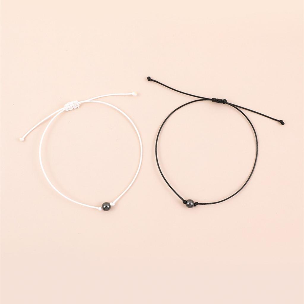 2 Pieces Magnetic Black Gallstone Bracelet European and American Creative Hand-woven Adjustable Card Couple Bracelet