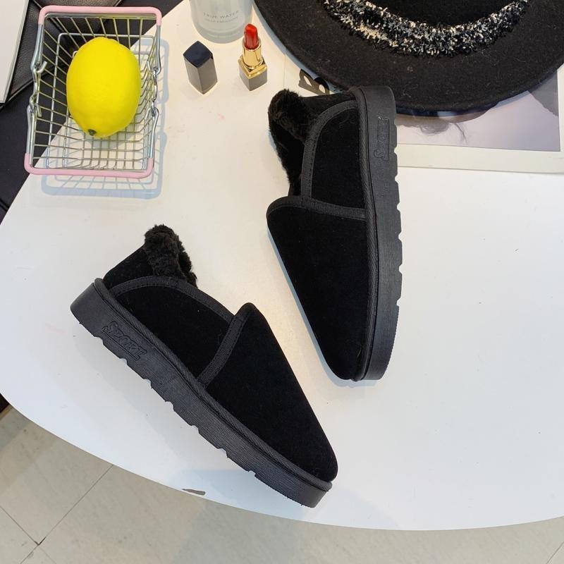 Fleece Autumn and Winter Casual Solid Color Average Size Low-top Flat Heel Round Head Suede Artificial Wool Black Women's Shoes