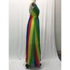 Deep V Halter Summer Casual Long Rainbow Dress Women