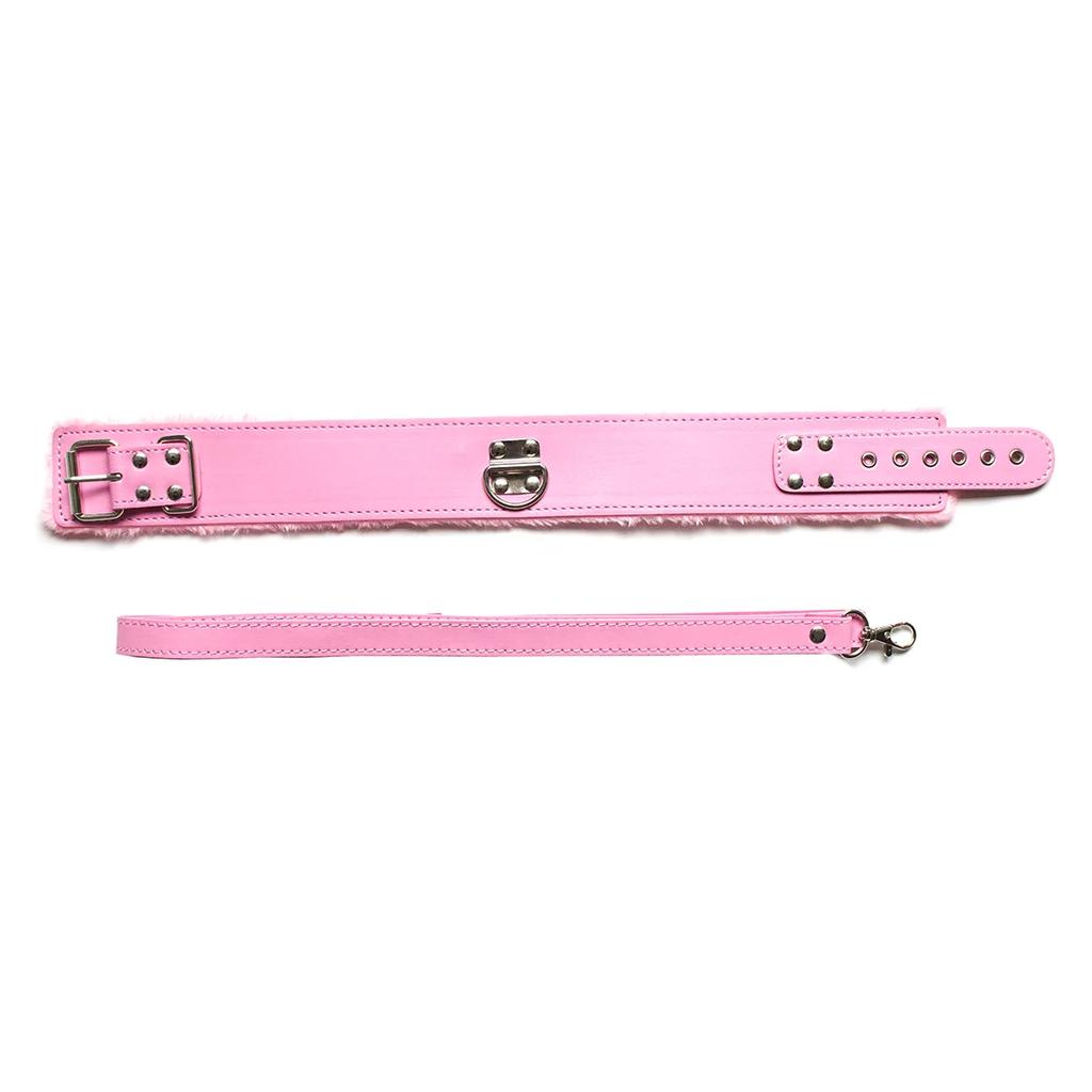 Sexy Pink PU Leather Chain Collar with Leash  Collar Bondage Gear Adult Games Sex Accessories Harness Adult Sex Toys