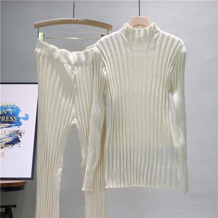 

Повседневный модный комплект Женский Весенний Новый Облегающий Сексуальный Вязаный Свитер Брюки Комплект из двух предметов Трендовый OneSize абрикосовый