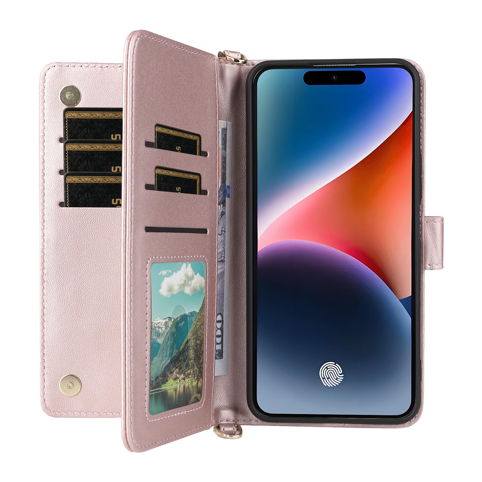 

For Oukitel P1 Wallet Case with Shoulder/Wrist Strap Leather Phone Cover Stand Pink