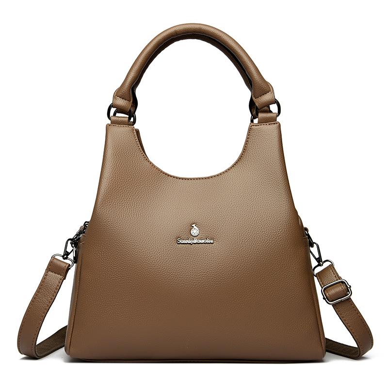 Dámská měkká taška z pravé kůže, taška přes rameno, jednobarevná kožená kabelka pro ženy Crossbody