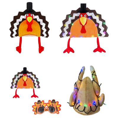 Κάλυμμα Κεφαλής για την Ημέρα των Ευχαριστιών για Ενήλικες LED Καπέλο Γαλοπούλας για Αγόρια Κορίτσια Κινούμενο Σχέδιο Βελούδινο Καπέλο Καπέλο Φεστιβάλ Πάρτι Γιορτής Φεστιβάλ