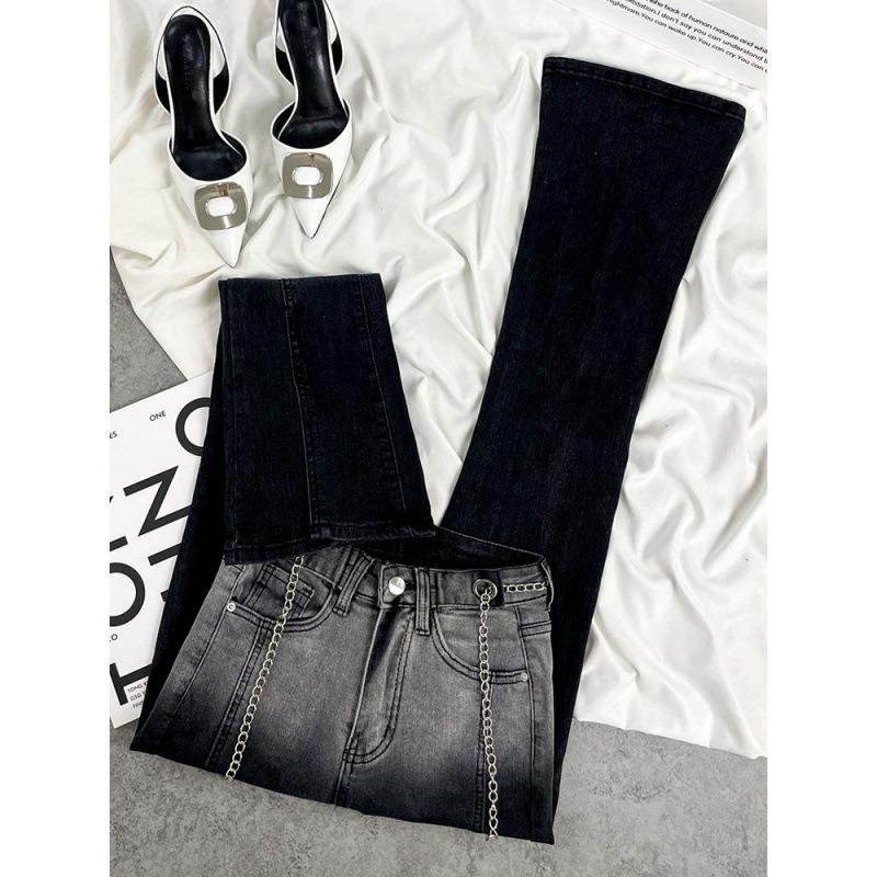 Gradual Change of Color Slightly Pull Jeans Women's Spring and Autumn Fat Mm Flared Pants High Waist Elastic Slim Slim Color Matching Flared Pants