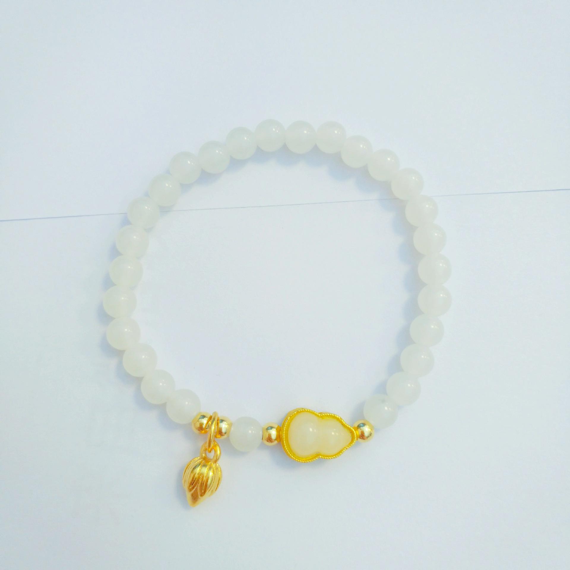 Lotus Seed & Sand Gold Gourd Bracelet with Imitation Hetian Jade Beads - Women s Unique Handcrafted Jewelry Gift for Bestie
