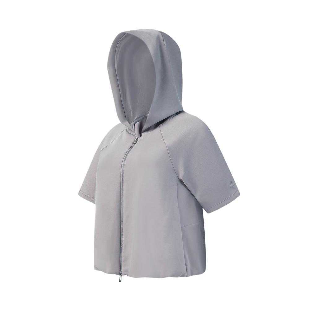 Fila Hooded Short Sleeve Solid Knit Fitness Top Women Tops A11W621518F-GY