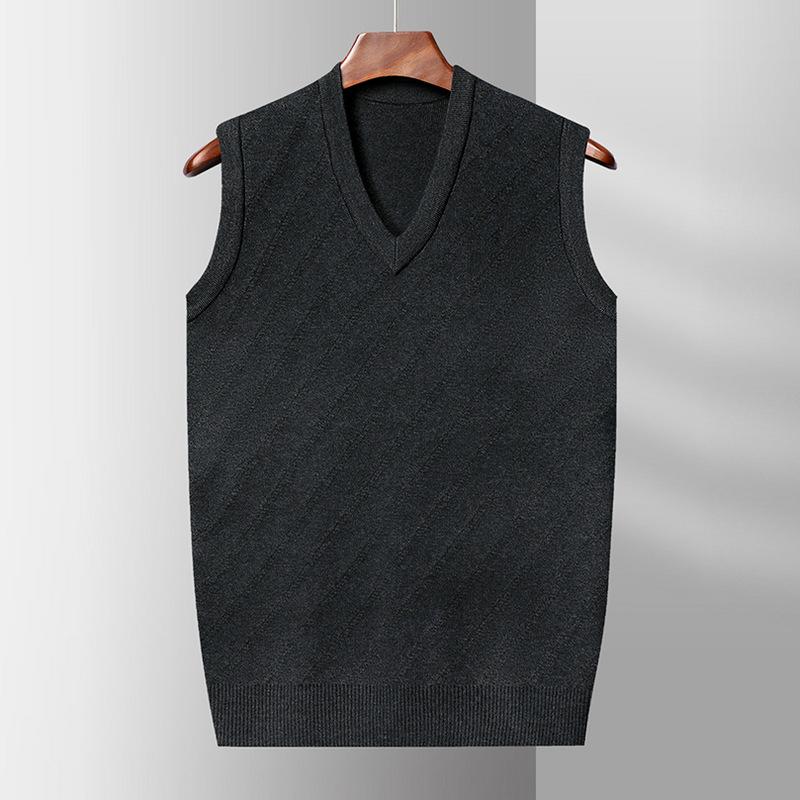 Autumn and Winter New V-neck Vest Men's Sleeveless Knitted Vest Old Dad Sweater Solid Color Business Inside