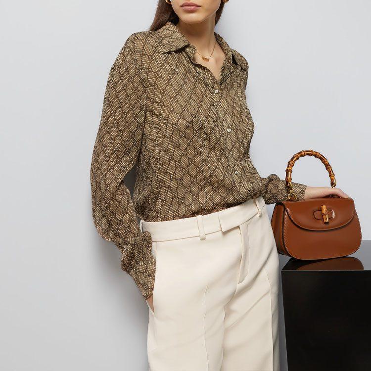 Gucci Gg Damier Print Silk Shirt 771928-ZAPCI-2270