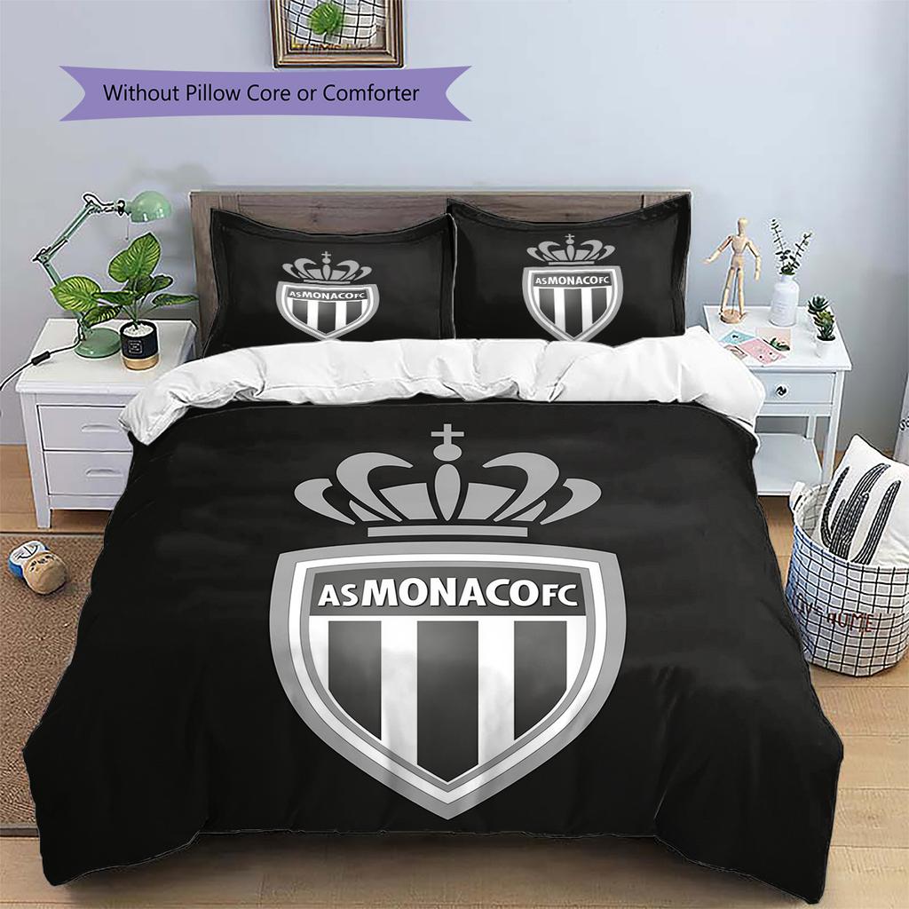AS Monaco Football Club Pattern Bedding Quilt Set Home Decoration Gift (1 * duvet cover + 2 * pillowcase without core)