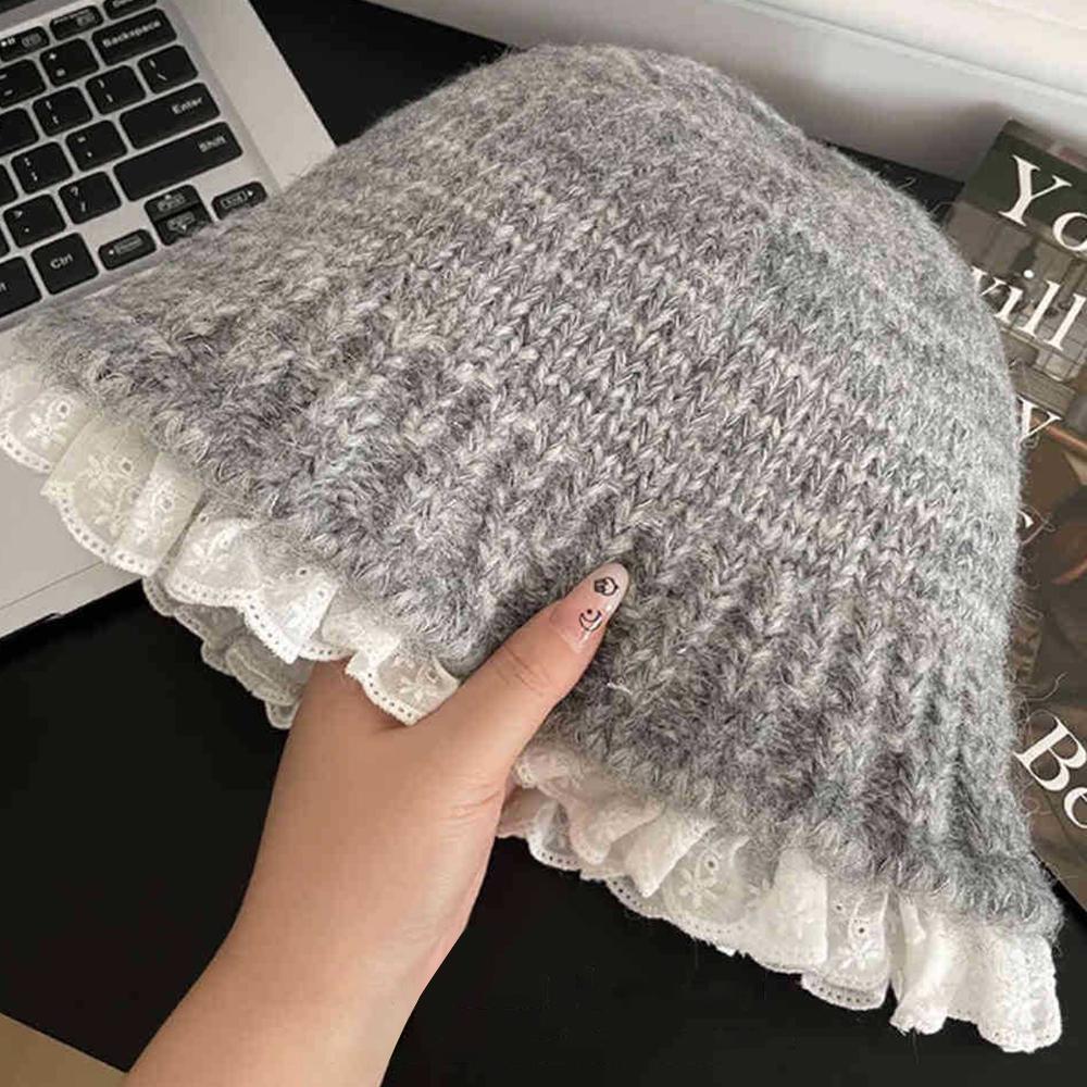 Lace Flower Ruffle Winter Bucket Hat Solid Color Basin Cap Sweet Ear Protection Hats  Outdoor Girl