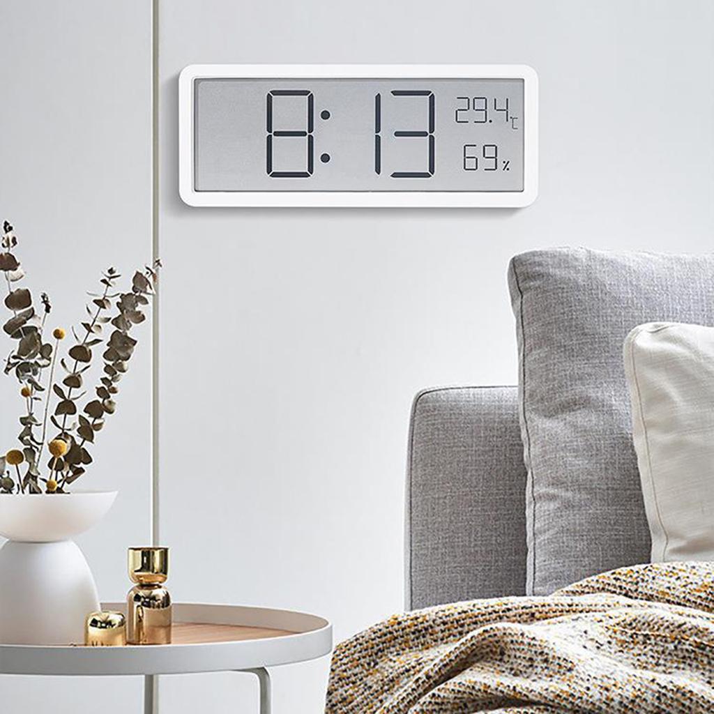 Modern Silent Digital Wall Clock with Temperature Date Display for Bedroom and Office