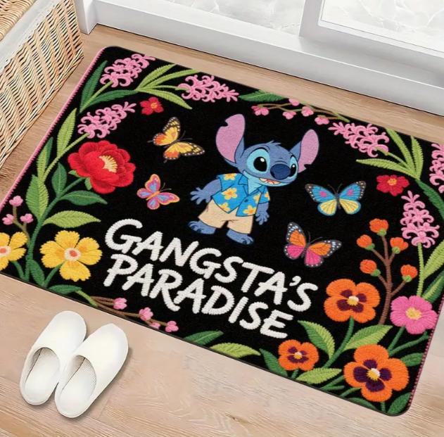 Stitch Welcome Door Mat Non Slip Polyester Floor Mat Flowers and Butterfly Entrance Bathroom Entrance Home Decoration  Rugs