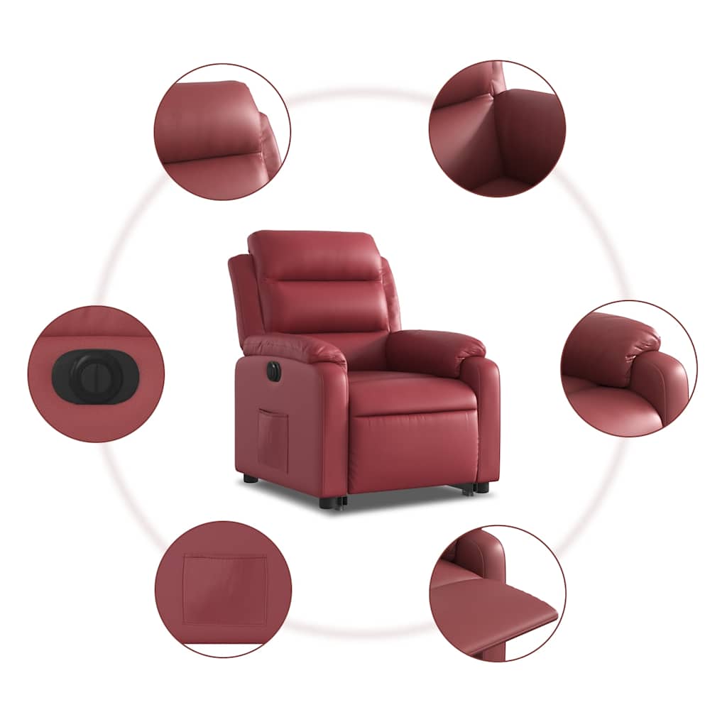 Electric Recliner Chair with Rising Function Burgundy Artificial Leather