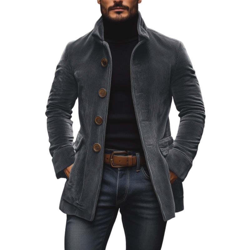 Men's Solid Color Stand Collar Cardigan Suit Windbreaker for Spring/Autumn