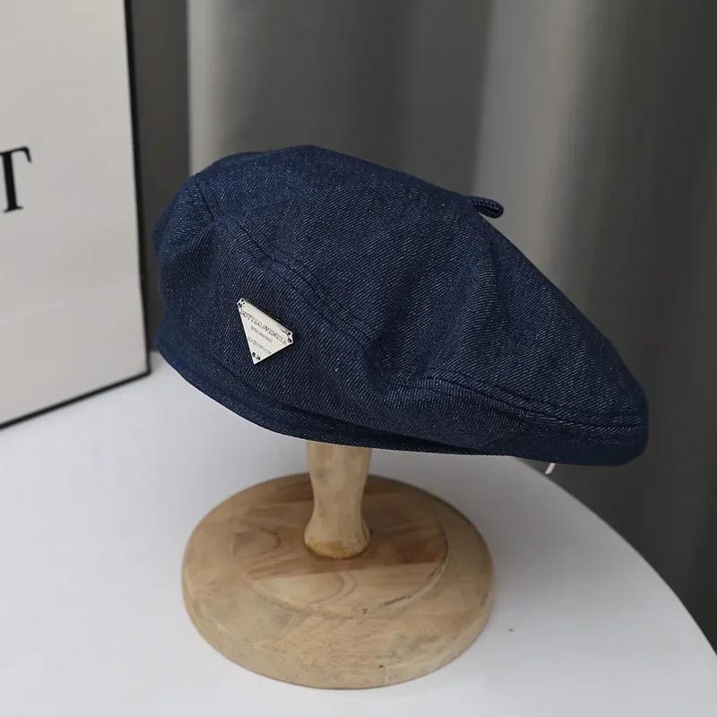 

Джинсовый берет Ретро Повседневный Весенне-летний Защитный Берет Художника Корейский Алфавит Синий Берет Женские Шляпы LUXXETON темно-синий