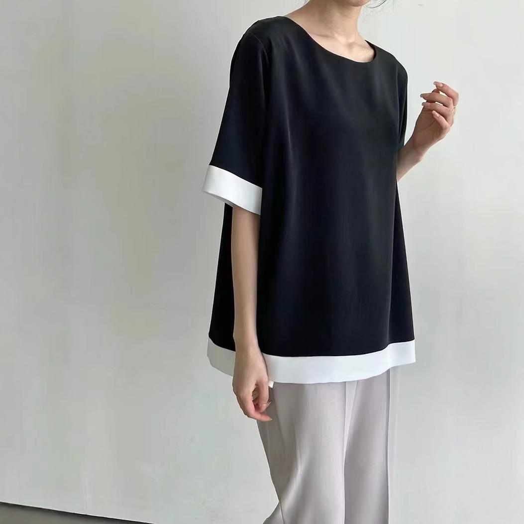 

Pre-order: 2025 Korean Style Mid-Sleeve Round Neck Chiffon Blouse One Size чёрный