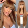 Orange synthetische Perücken, lange gerade Perücken mit Pony für Frauen, rosa rot, Cosplay, Party, täglicher Gebrauch, natürliches Haar