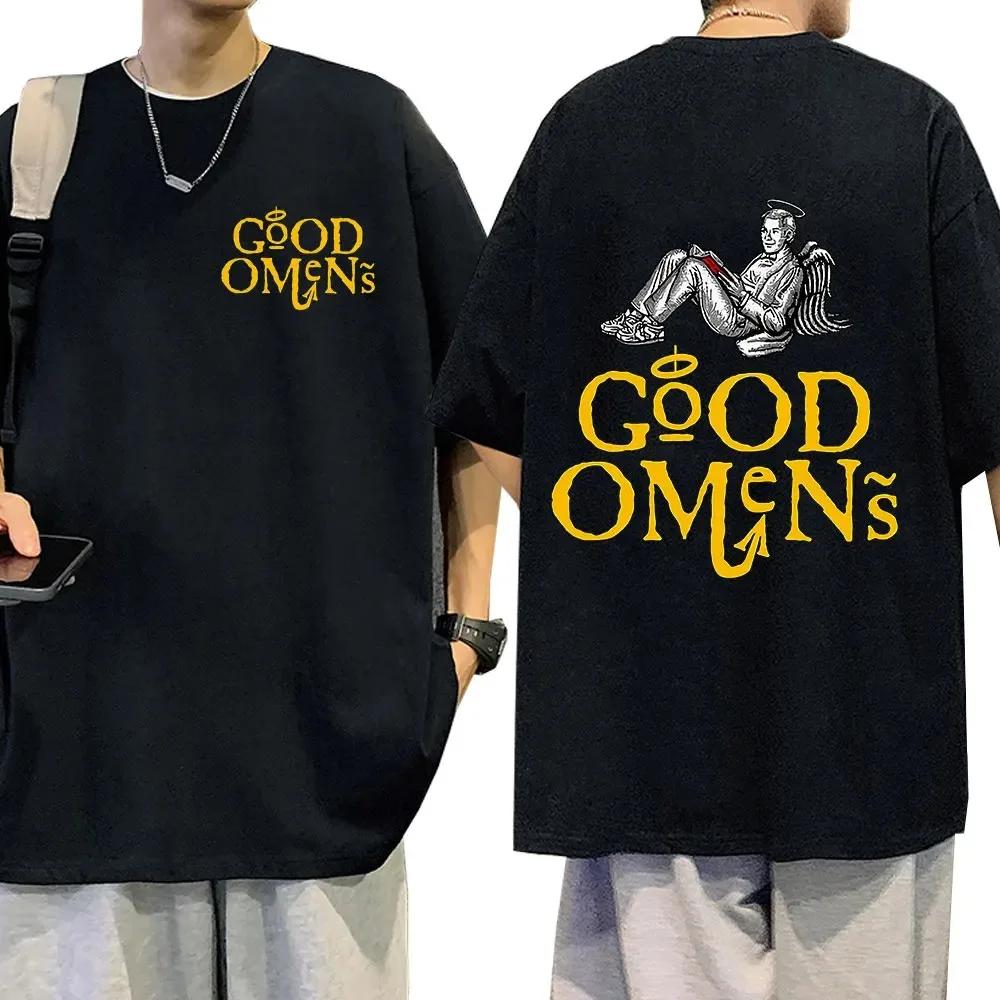 

Good Omens Vintage Graphic T Shirt Men Fashion High Quality Cotton T-shirts Unisex Casual Oversized T-shirt Harajuku Streetwear XL