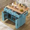 139X46(71)x91,5 cm Servierwagen/Sideboard, blaue Korpus, klappbare Arbeitsplatte in Holzmaserung, Staufach mit Tür, Rollen, Füße aus Massivholz, Esszimmer/Küche
