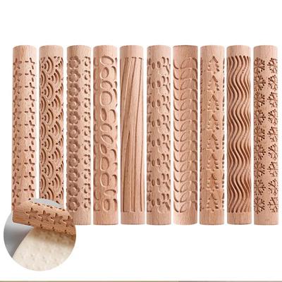 Wooden Embossed Rolling Pin Star Snowflake Foliage Printing Rolling Pin Cookie Gummy Dough Baking Molds Kitchen Baking Tools