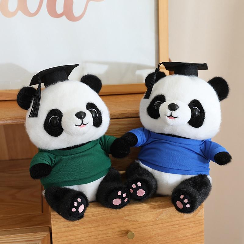 25cm Dr. Panda Plush Toy Dressing Panda Doll Panda Wearing Doctor's Hat Bear Doll Graduation Commemorative Gift For Students