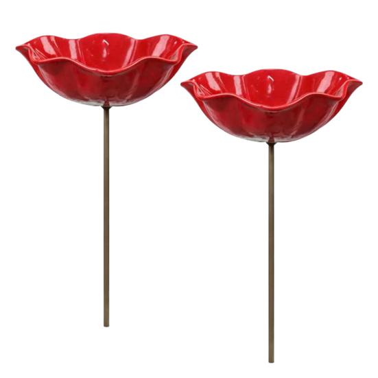 Bee Watering Station Outdoor Garden Bird Butterfly Bath Cups with Stake Handmade Metal Flower Shaped Bee Feeder for Outside Yard Decor