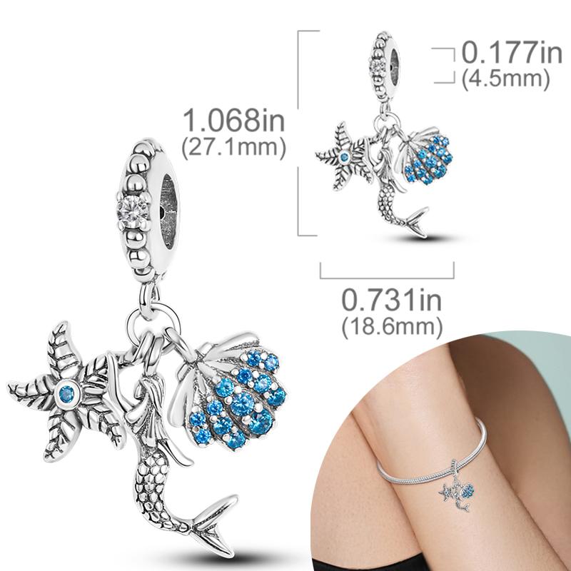 New Silver Plated Charms Beads Turtle Starfish Shell Sea Blue Summer Beads Fit Original Charms DIY Woman Jewelry Gift
