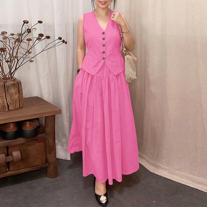 ZANZEA Women Sleeveless Vest Tops and Long Skirts Summer Two Piece Suit Sets
