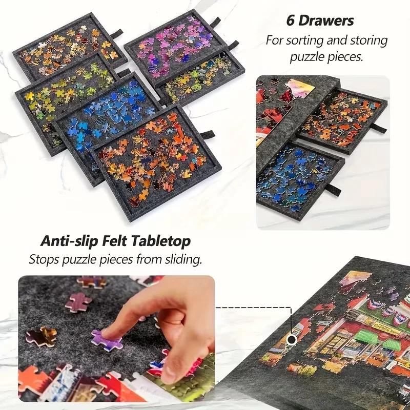 Drehbarer Puzzle-Tisch mit 6 Deckeln und Schubladen - Bietet Platz für 1000 DIY-Drehpuzzle, Enthält Schubladen und Deckel - Stabiler Puzzle-Tisch