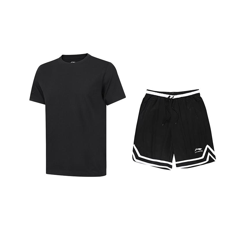 

Li-Ning Solid Color Round Neck Short Sleeve T-Shirt Letter Brand Logo Striped Comfortable Shorts Casual Sports Suit Unisex suit AHSUA49-2+YAPV001-1 M