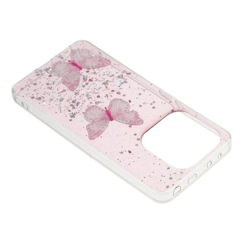 For Xiaomi Redmi Note 14 4G (163.25x76.55x8.16mm) TPU Case WANLONFENG AW Series PVC Butterfly Epoxy Phone Cover with HD Film