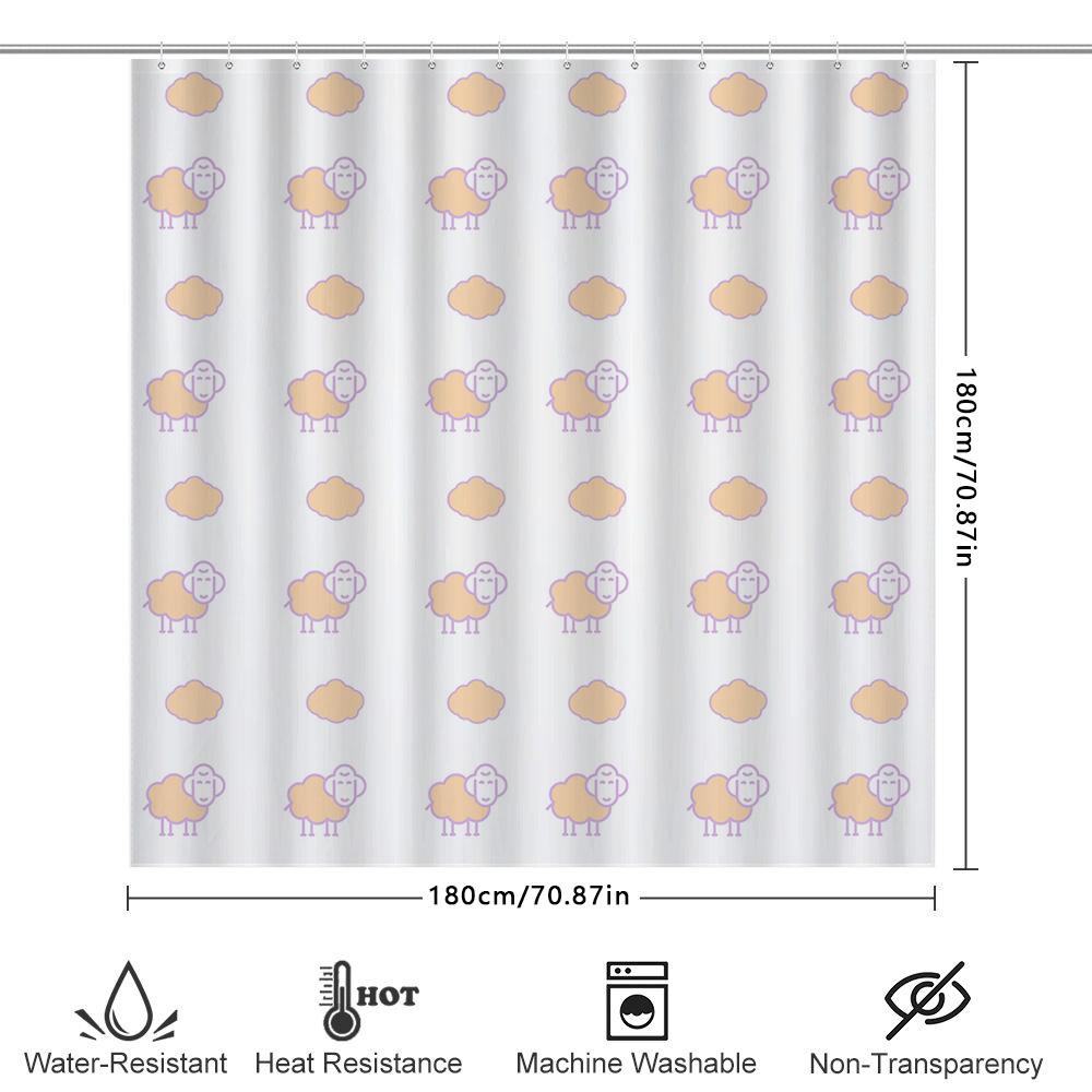 White Waterproof Shower Curtain with Sheep Pattern Decorative Bathroom Fabric Door Privacy for Bathtub Room Home Decor Soft Pink
