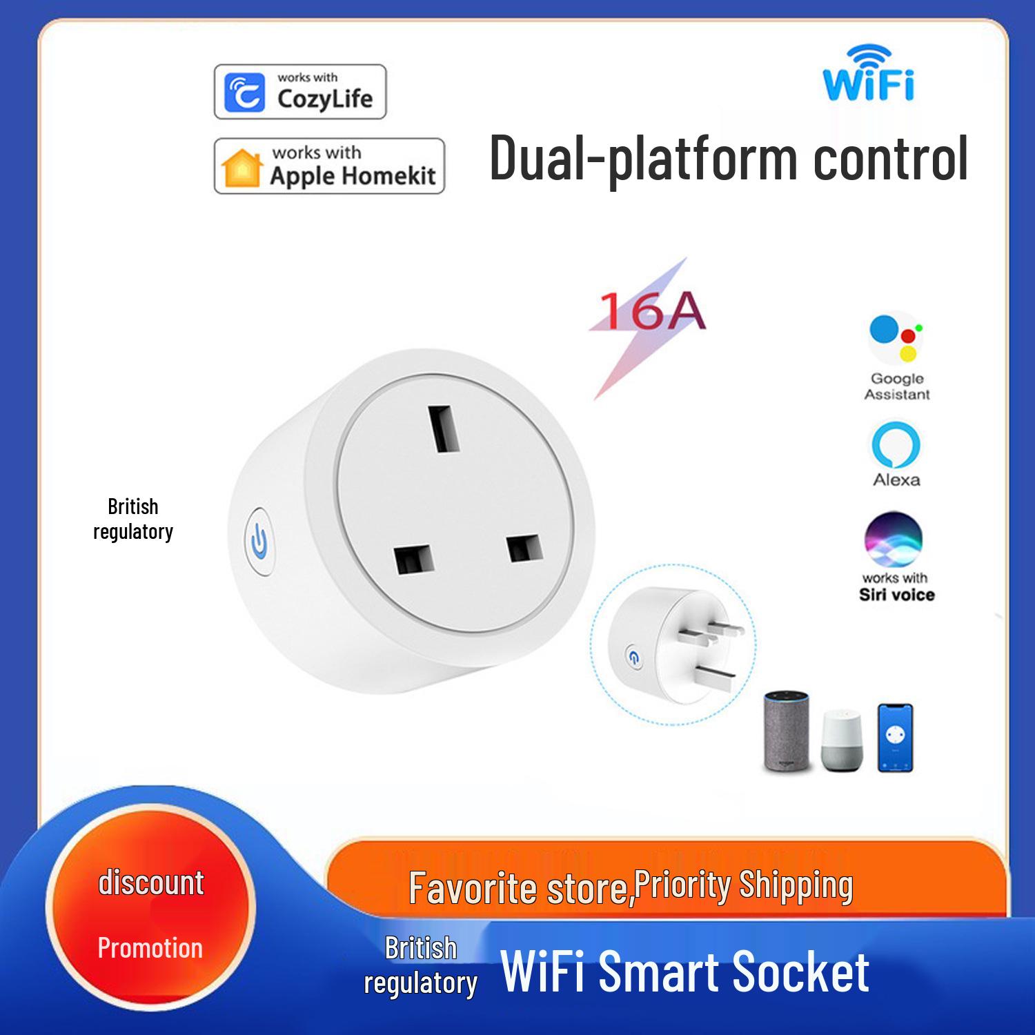 

UK WiFi Smart Plug – HomeKit & Alexa Compatible, Voice/Timer Control Cozylife