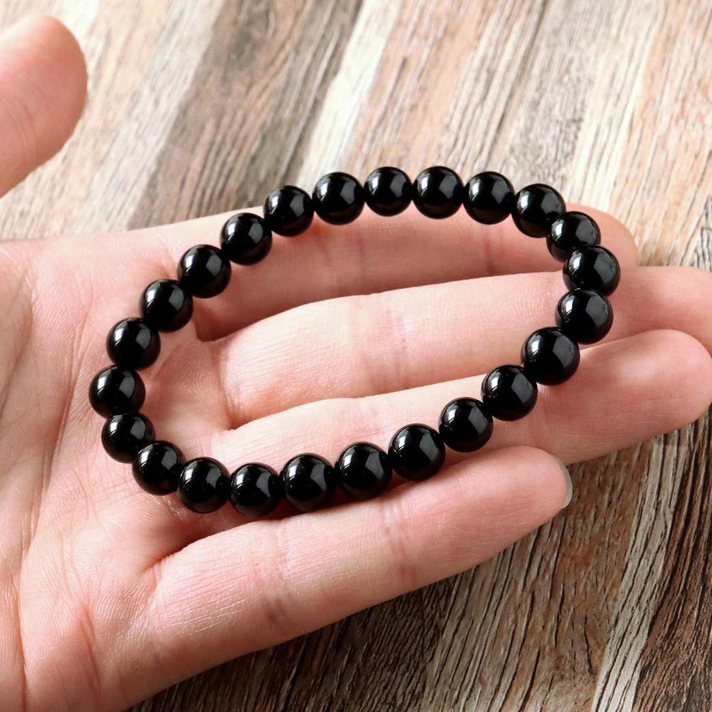 and Onyx and Black Agate Natural Stone Power Stone Inner 14cm Men's Women's Bracelet, 8mm, Circumference Approx.