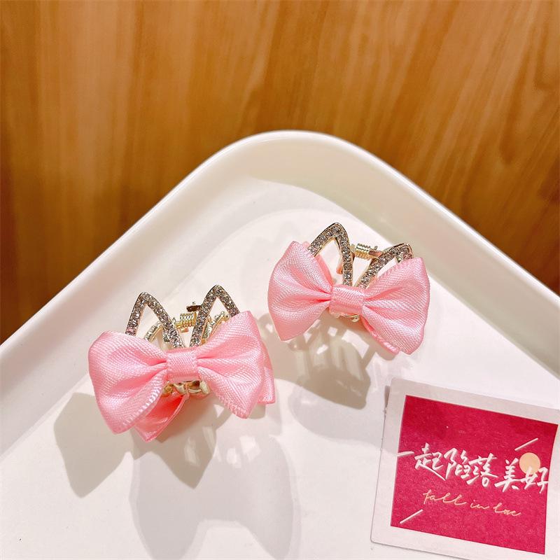 Children Hair Clips Double Sided Bow Bunny Crown Rhinestone Alloy Hairpins Princess Hair Accessories for Girls Non-Slip Grip