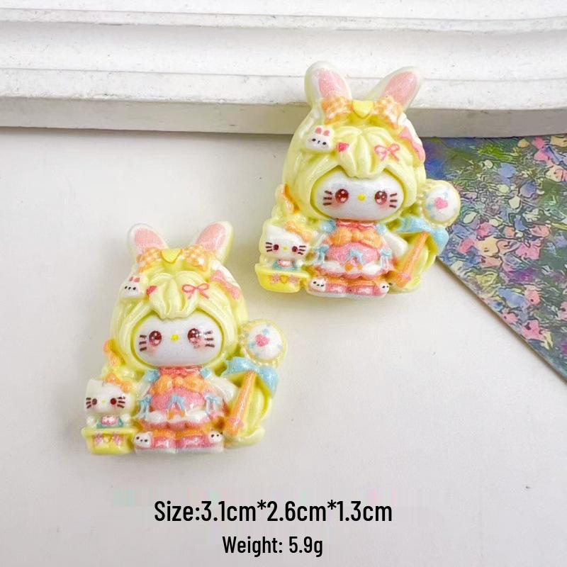 Cute Cartoon Bunny Ears & Cat Resin Accessories: Handmade DIY Ornaments for Hair, Keychains, and Pendants