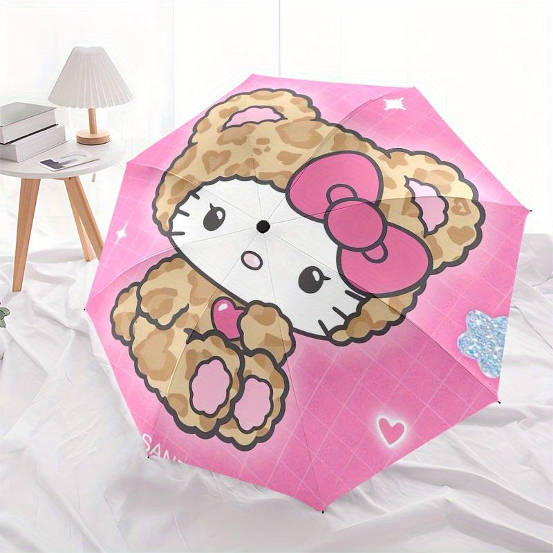 1pc Hello Kitty Leopard PrintUmbrella with Plastic Handle,Suitable for All Seasons Home Travel Outdoor UmbrellaSanlio194