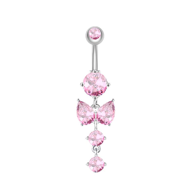 Anelli per ombelico a farfalla in acciaio inossidabile con zircone rosa per donne Anelli per ombelico a cuore Gioielli per piercing al corpo