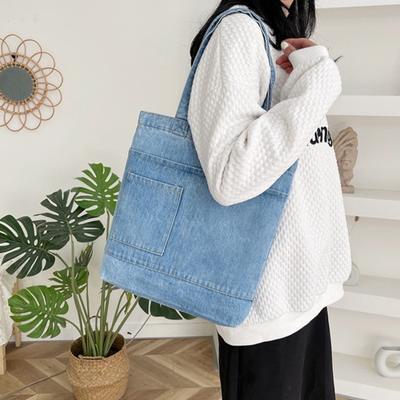 1pcs Fashion Casual Denim Tote Bag Large Capacity Shoulder Handbag for Outdoor Travel Student Daily & Commute Use
