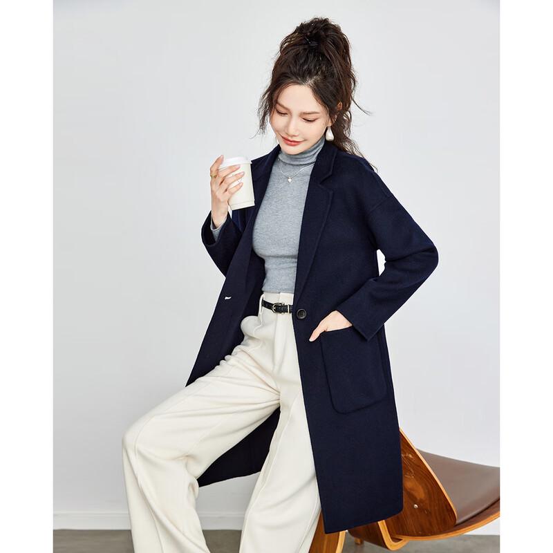 TERRE BLEUE Women's French Style 100% Wool Mid-Length Coat