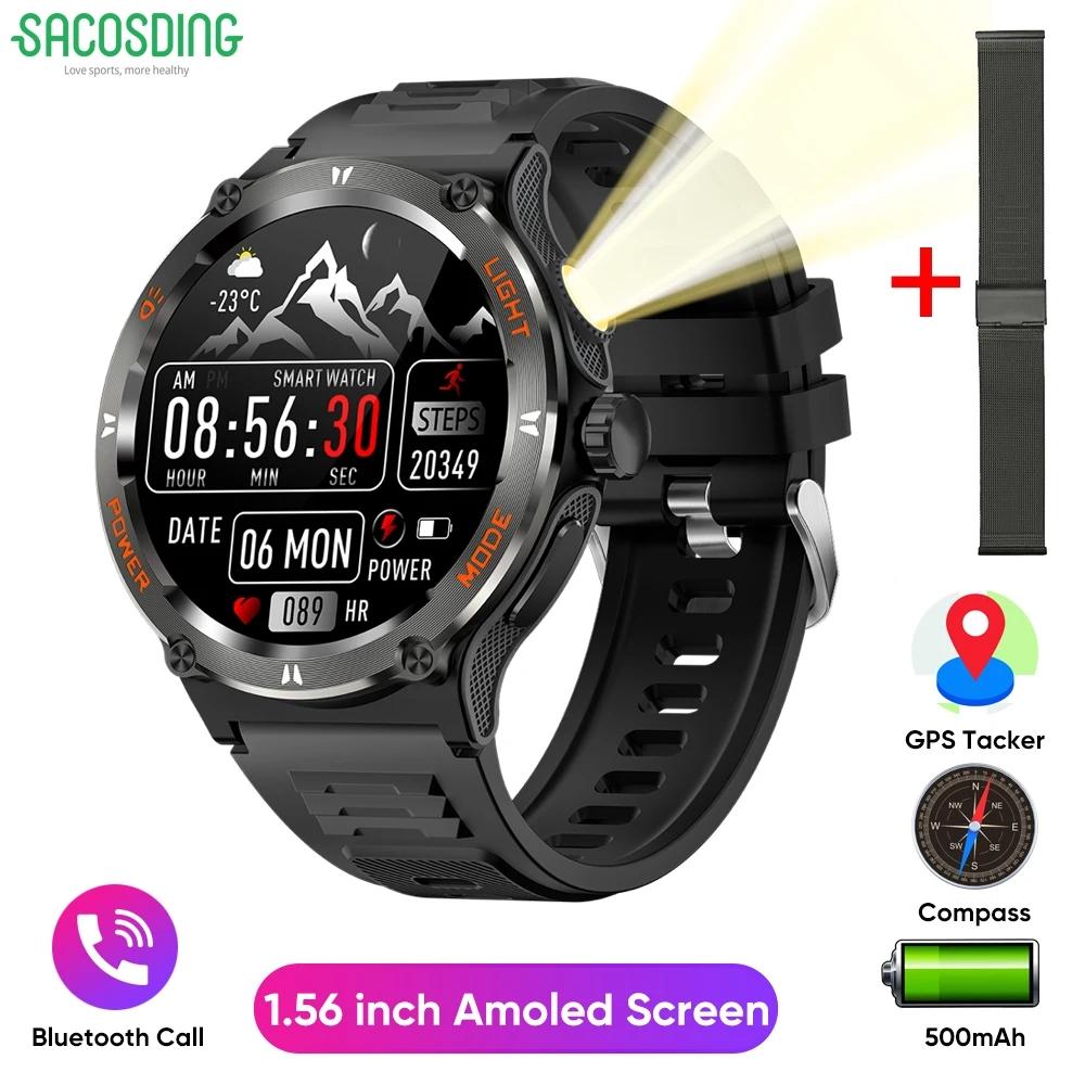 SACOSDING Military Smart Watches for Men Women Tactical Smartwatch with LED Flashlight 3ATM Waterproof Sports Fitness Tracker with Compass