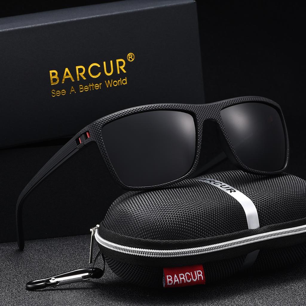 Gafas de Sol Clásicas para Hombre Marca BARCUR Comodidad Duradero Montura Rectangular de PC Lente TAC Versátil Edad Gafas de Sol Polarizadas