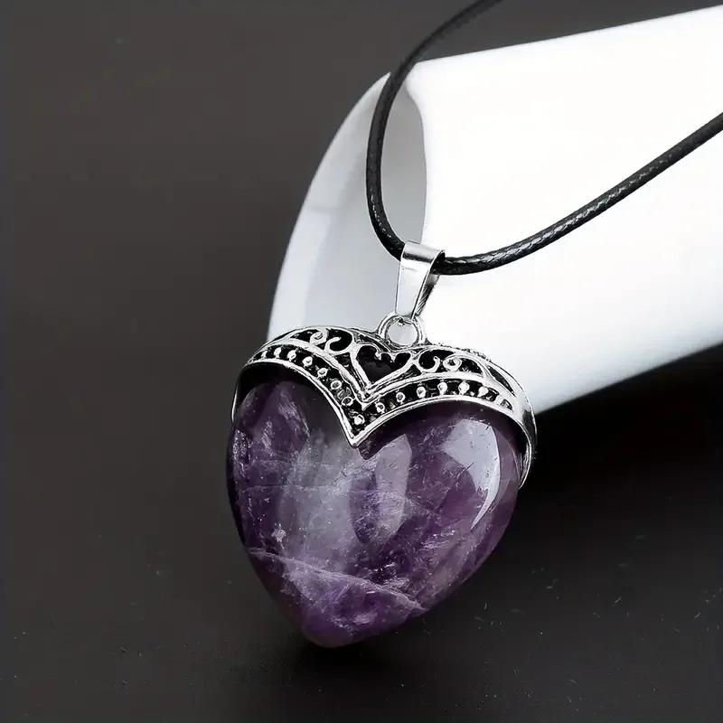Heart Crystals Natural Stone Necklaces Pendants Women Amethysts Crystal Healing Necklace Heart Necklace Natural Stone pendant