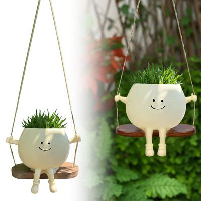Creative Rocking Chair/Swing Face Planter Pot for Indoor Outdoor Plants Succulent Pot Flower Pot Home Garden Supplies