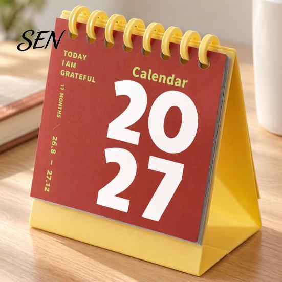 Small Desk Calendar 2027 Mini Calendar, Spiral Bound Standing Flip Monthy Desktop Schedule Planner for Home Office Daily