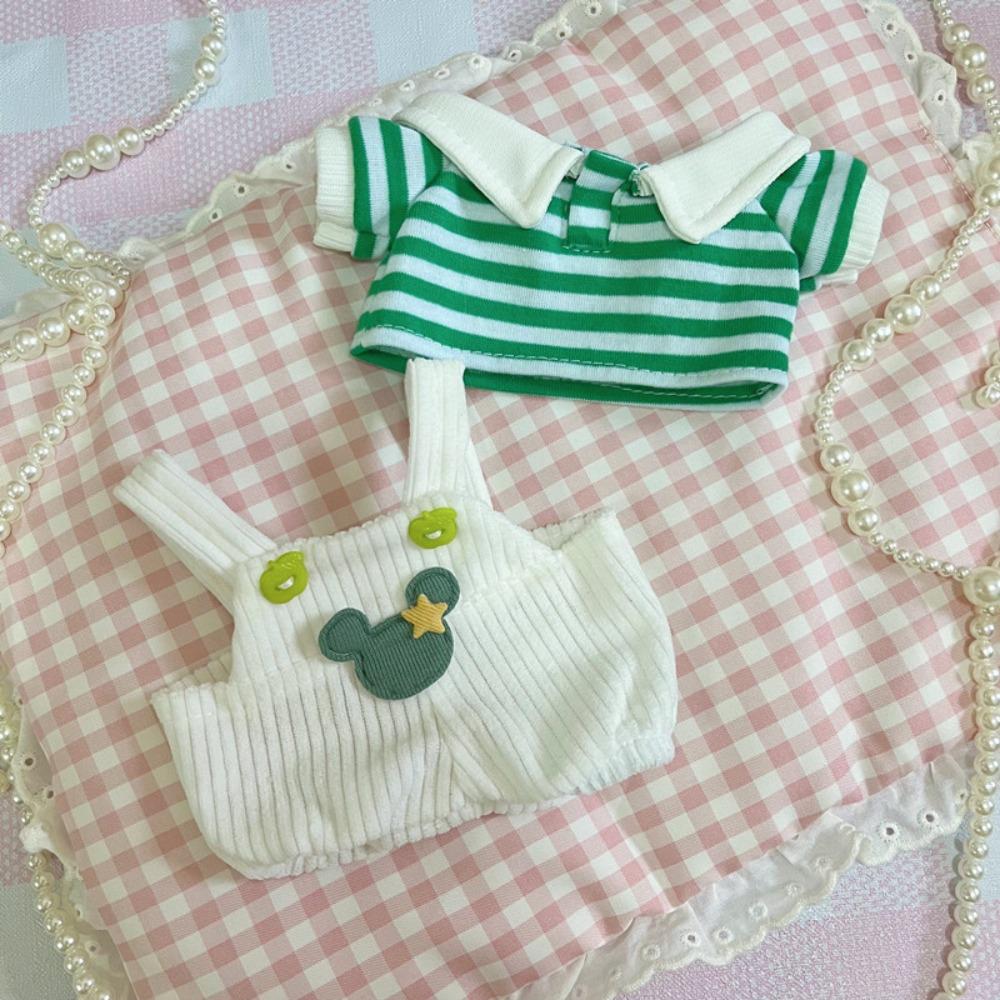 1 set Striped T-shirt 20cm Cotton Doll Clothes Strap Pants Plush Doll Clothes Doll Accessories