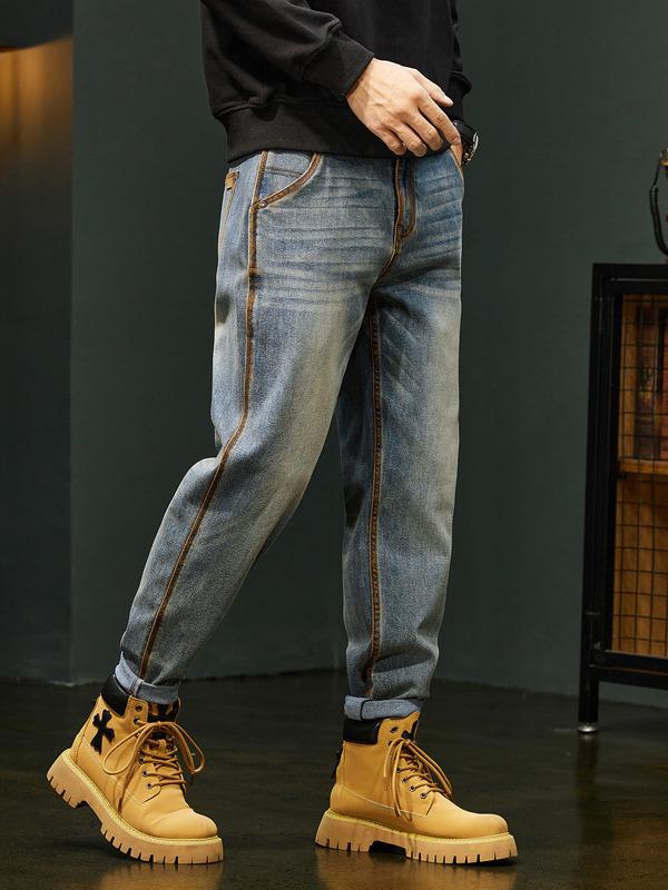 Jean fuselé à jambe droite pour homme: Pantalon décontracté tendance, ample et polyvalent pour l'automne/hiver.