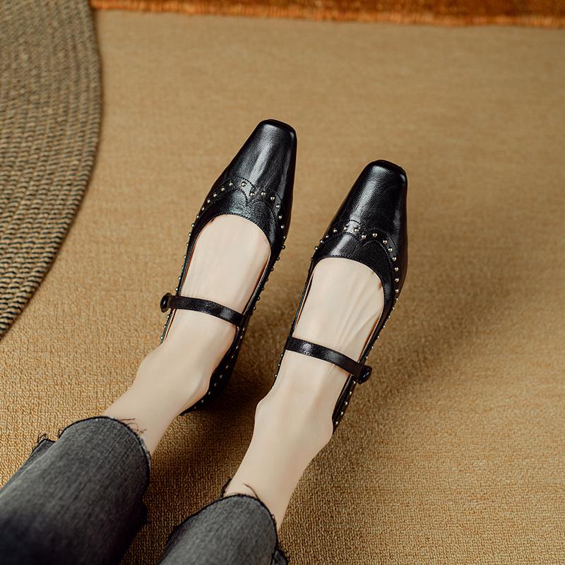

Fashion 2025 New Spring Women Pumps Square Toe Women Shoes Retro Shallow Genuine Leather Ladies Shoes Sheepskin Mary Janes 34 чёрный